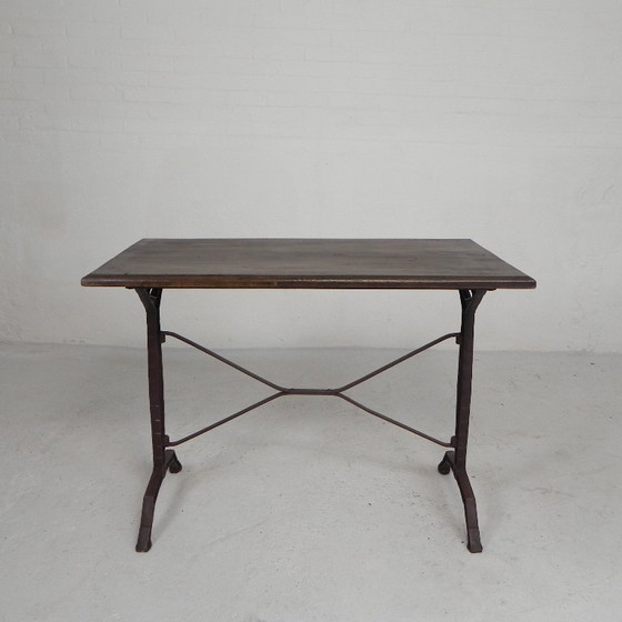 Image 1 of Bistro Table with Oak Top on Cast Iron Frame, 1930s