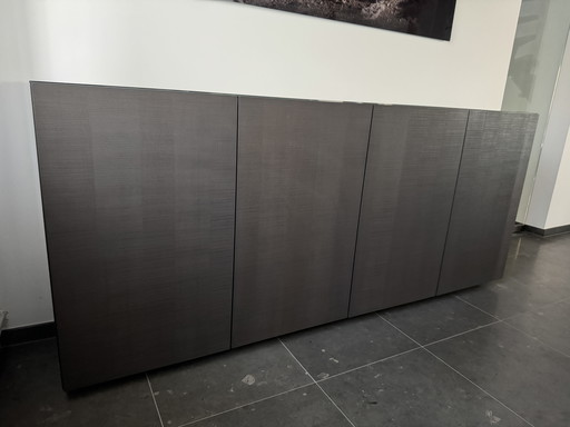 Ligne Roset sideboard, 4 doors, anthracite oak, with satin glass top
