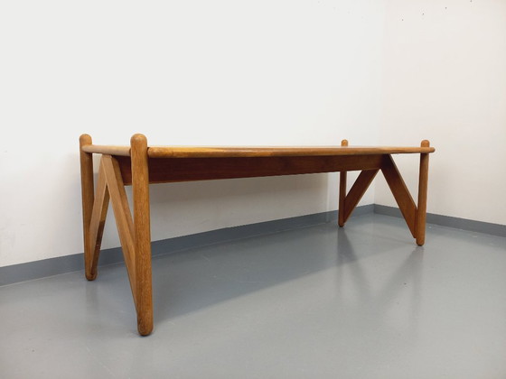 Image 1 of Exceptional suite of a large rectangular table and 4 vintage Brutalist chairs in solid oak from the 60s