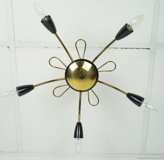 Bellissima PLAFONIERA ragno Sputnik Mid Century anni '50 Ottone Metallo Plastica Stile Mid Century Stilnovo (photo 3 of 13)