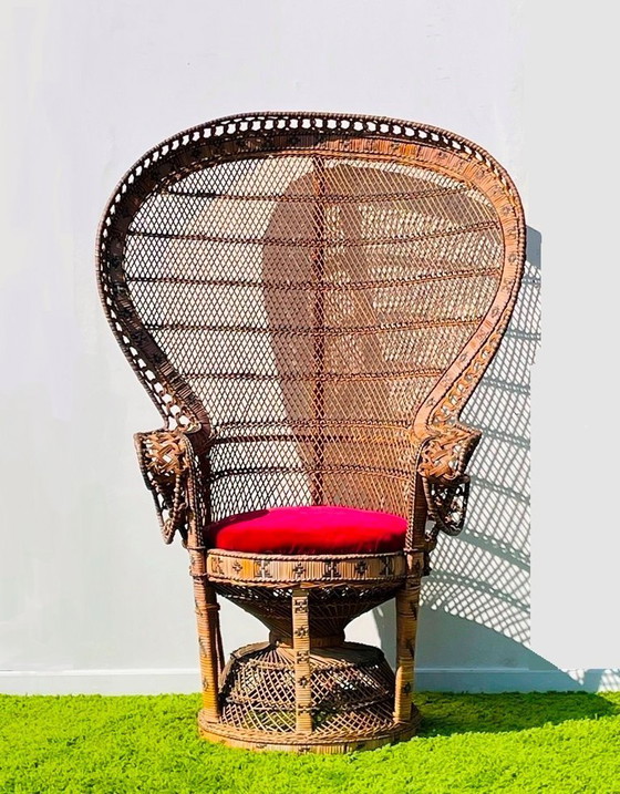 Image 1 of Fauteuil XL Peacock « Emmanuelle » en rotin. Vintage années 70.