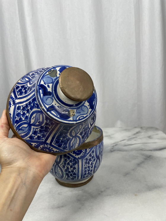 Image 1 of Set of Moroccan jobbanas ceramic jars from Fez