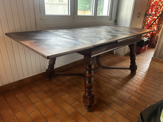 Image 1 of Rustic oak extendable table, early 20th century