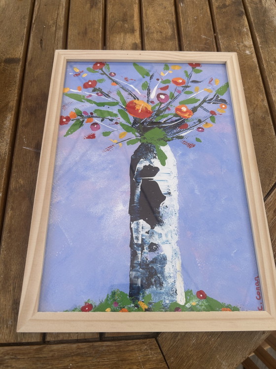 Image 1 of Acrylic painting with palette knife, vase of flowers