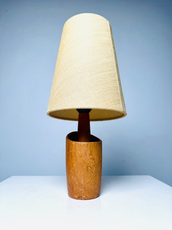 Model 2020 Cylindrical Desk Lamp in Wood by Markslöjd AB, Sweden, 1960s – Table lamps, Textile (photo 3 of 7)