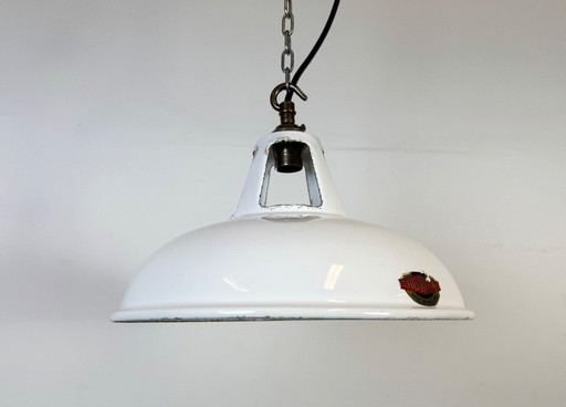 Lámpara colgante industrial de esmalte blanco de Thorlux, década de 1960