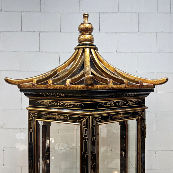Vitrine Chinoise Vintage Toit Pagode (Éclairage) Armoire Bohème – Wood, Glass (photo 4 of 15)