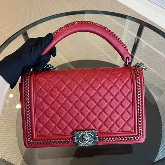 Image 1 of Chanel Calfskin Boy Handle New Medium 28CM Quilted Leboy Palladium Silver Hardware Series 23