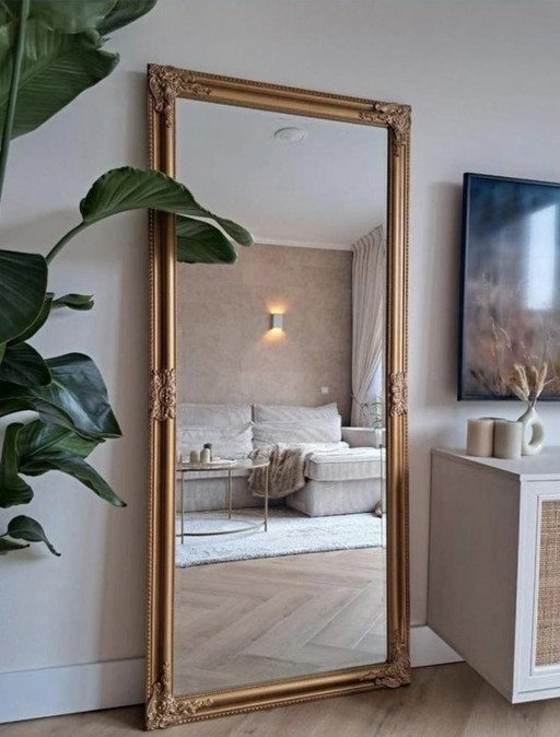 Gold bronze vintage antique look mirror with facet