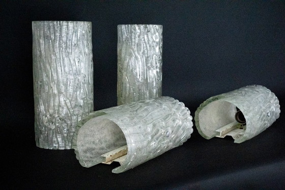 Image 1 of 60s Toni Zuccheri Venini Murano glazen wandlampen, horizontaal of verticaal. Set van 4