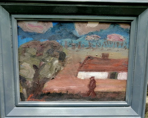 Dipinto ad olio Constant Permeke "Scena di villaggio"