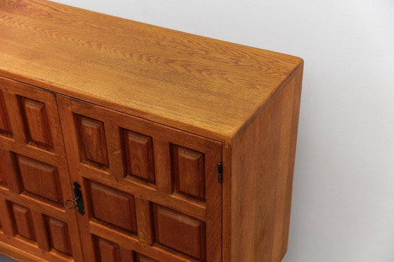 Image 1 of Large Screwless Sideboard in Carved Oak, Spain, 1960s