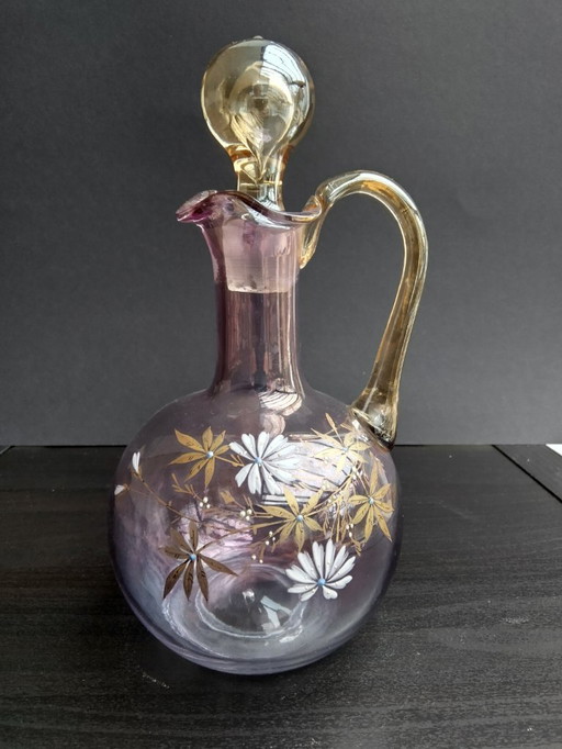 Antica caraffa in vetro con tappo; art niveau / stile Baccarat