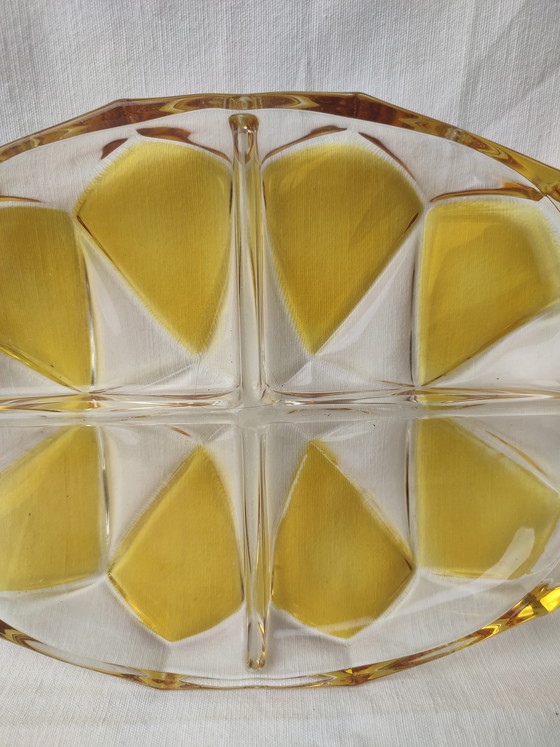 Image 1 of Plat de service en verre Walther pour amuse-gueules, tapas, noix, Ambre '60