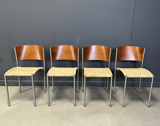 Image 1 of Sedie da pranzo vintage italiane in vimini e cromo, anni '80