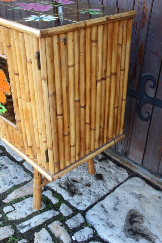 Image 1 of Vintage sideboard in bamboo and rattan in the style of Audoux Minet