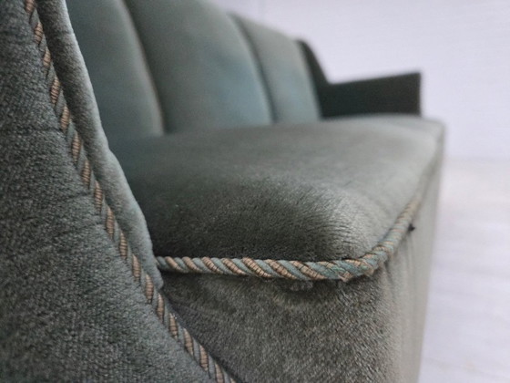 Image 1 of 1960s, Danish 3-seater sofa, original turquoise-green furniture velour.