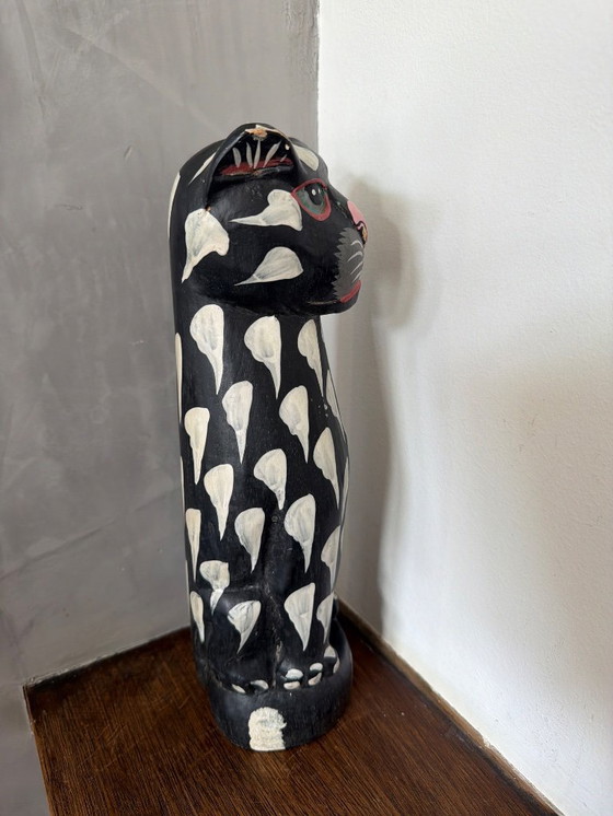 Image 1 of Vintage houten kat zwart wit 31cm hoog