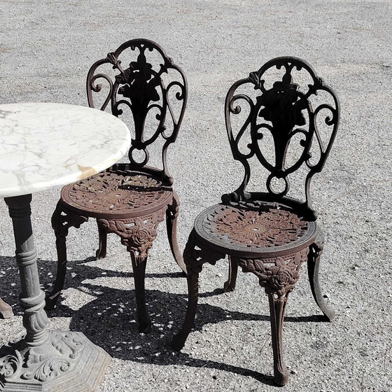 Garten-Set aus Gusseisen mit Stühlen und Tisch – Marmor, Klassiek (photo 4 of 20)