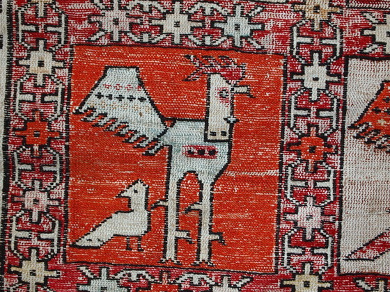 Image 1 of Handmade vintage Persian Sumak silk kilim 4.1' x 6' (125cm x 183cm) 1960s - 1C483