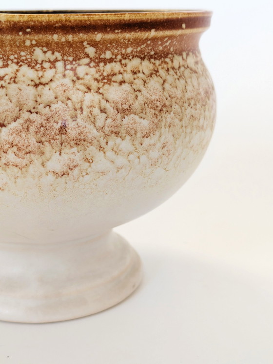 Image 1 of Fioriera vintage in ceramica VEB Haldensleben di metà secolo | Germania dell'Est | Beige e marrone ruggine