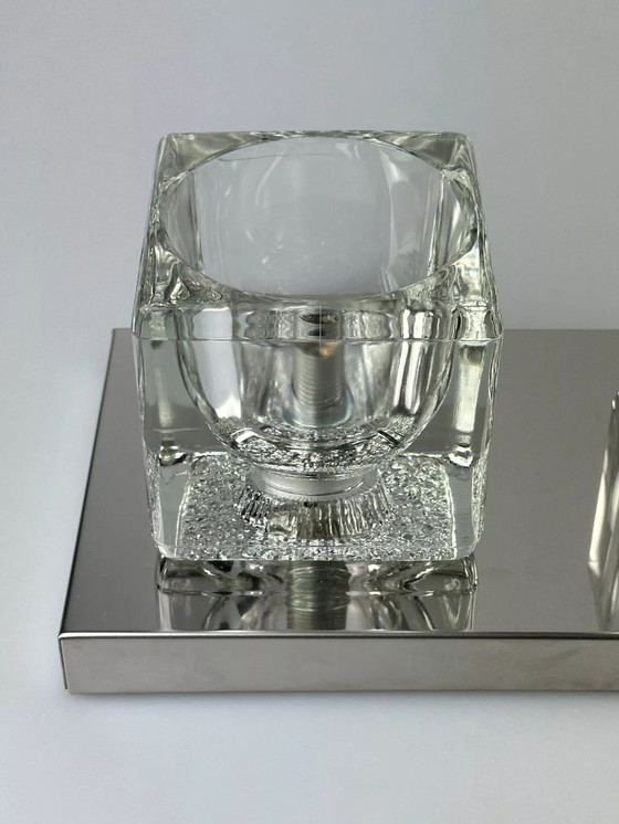 Image 1 of Lampada da parete a cubo Peill &amp; Putzler anni '60 e '70, applique da parete in vetro ghiacciato, design spaziale