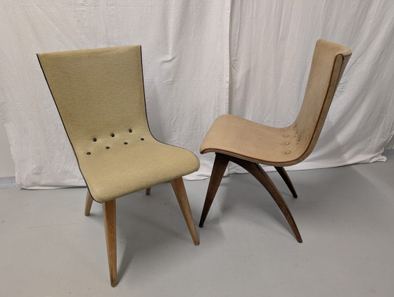 Unici: lotto di sedie a dondolo Van Os Culemborg, design olandese anni '50. – Sedie da pranzo, Skai (photo 4 of 14)