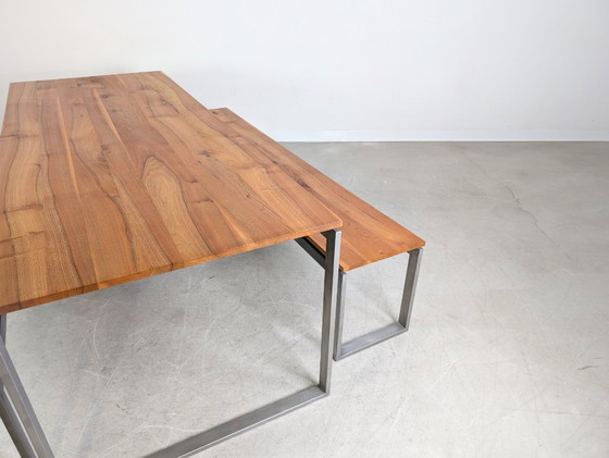 Image 1 of Ensemble table et chaises de style industriel comprenant 2 bancs, banc design, style vintage