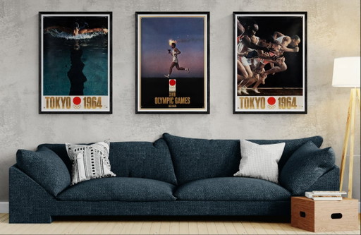 Originele vintage Olympische poster van de Olympische Spelen van Tokio 1964 (zwemmen) van Yusaku Kamekura – (photo 2 of 8)