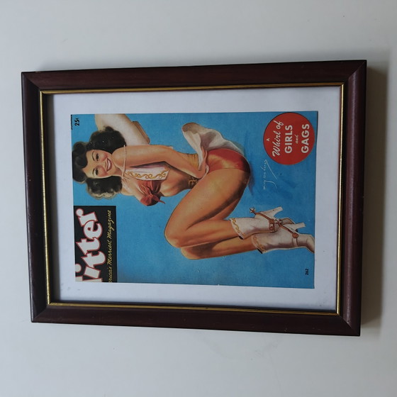 Image 1 of Stampa retrò pin-up incorniciata – Stile Gil Elvgren – Decorazione murale – 20 × 26 cm