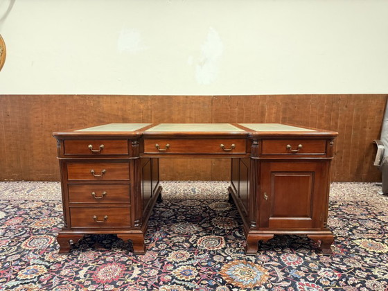 Scrivania Partnerdesk classica inglese in mogano – Scrivanie, Leather, Wood (photo 3 of 20)