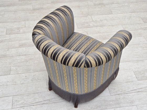 Image 1 of 1960s Danish Lounge Chair, Blue/Beige Furniture Velour, Beech Wood Legs