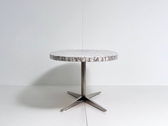 Exceptional Mid-Century Vintage Dining Table with Oval Marble Mosaic Top, Coffee tables, Metal, White, Modern (photo 9 of 9)