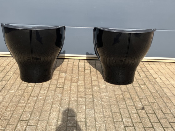 Image 1 of 2x Joe Colombo Elda Stuhl, schwarzes Leder, schwarzes Fiberglas
