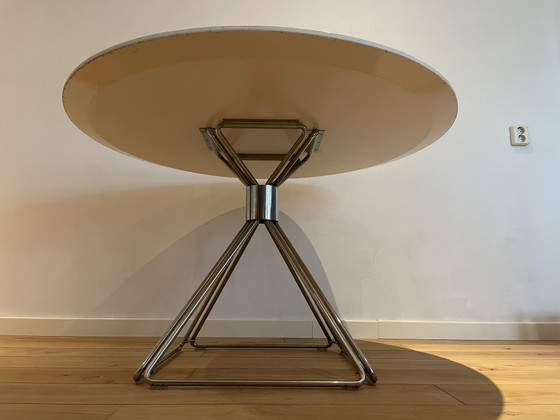 Iconische Delta Eettafel – Rudi Verelst Voor Novalux, België, Jaren ’70 – Chrome, Wood (photo 4 of 5)