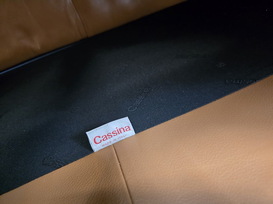 Image 1 of Canapé Cassina Maralunga avec pouf, canapé en cuir, pouf en cuir, cognac