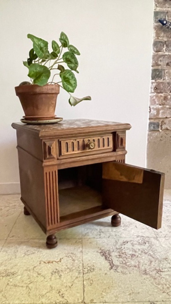 Image 1 of TABLE de Chevet Ancienne Bois et MARBRE
