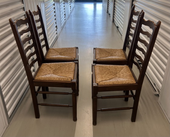 4 Antieke houten eetkamerstoelen met rieten zitting – Rattan, Wood (photo 9 of 14)