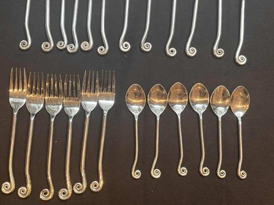 Image 1 of Vintage Franse Swirl Twist Bestekset - 24 Stuks Roestvrij Staal