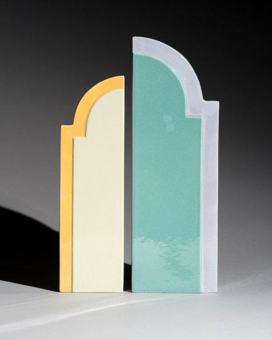 Image 1 of Rare Postmodern Ceramic Vase Duo Karl Till Staatliche Majolika Karlsruhe, 1996