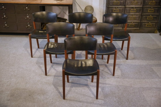 Image 1 of Ensemble de 6 chaises Ejner Larsen et A. Bender Madsen pour Willy Beck design scandinave en cuir et palissandre 1960's