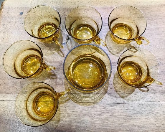 Image 1 of Ensemble tasses et sucrier verre soufflé Pologne vintage