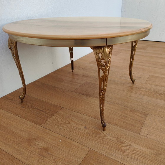 Image 1 of Vintage Round Marble Coffee Table, Coffee Table with brass base and marble top
