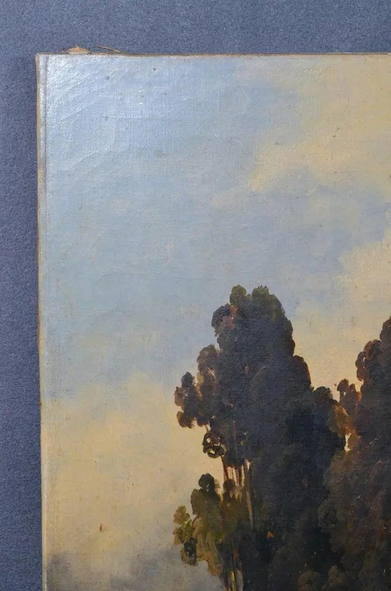 Antique Romantic Landscape Oil Painting With Figures and Rocky Scenery – Paintings & Drawings, Wood, Canvas (photo 5 of 11)