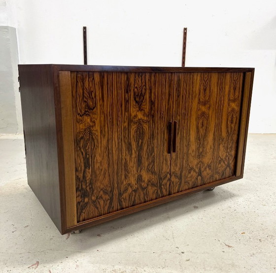 Image 1 of Rosewood Tambour Door Cabinet By Kai Kristiansen For Feldballes