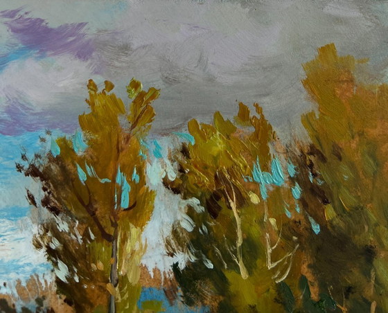 Image 1 of Origineel olieverfschilderij: Zomers boslandschap. Regen komt eraan.
