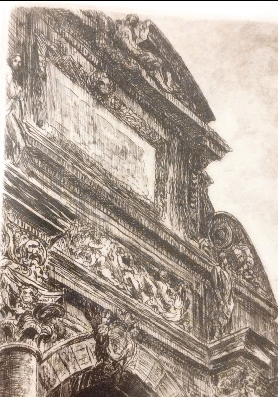 Originele ets van Aimé Edmond Dallemagne, Saint-Michel Fontein in Parijs – Litho's & Zeefdrukken, Paper (photo 8 of 10)