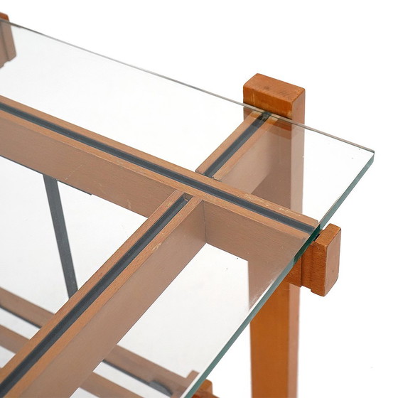 Image 1 of Wooden and glass coffee table with wheels, 1960s