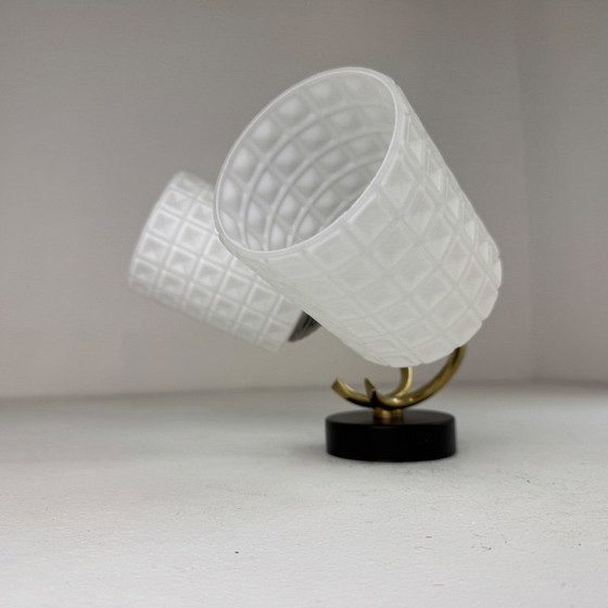 Image 1 of PAIR OF VINTAGE 1950S DOUBLE OPALINE WALL LIGHTS