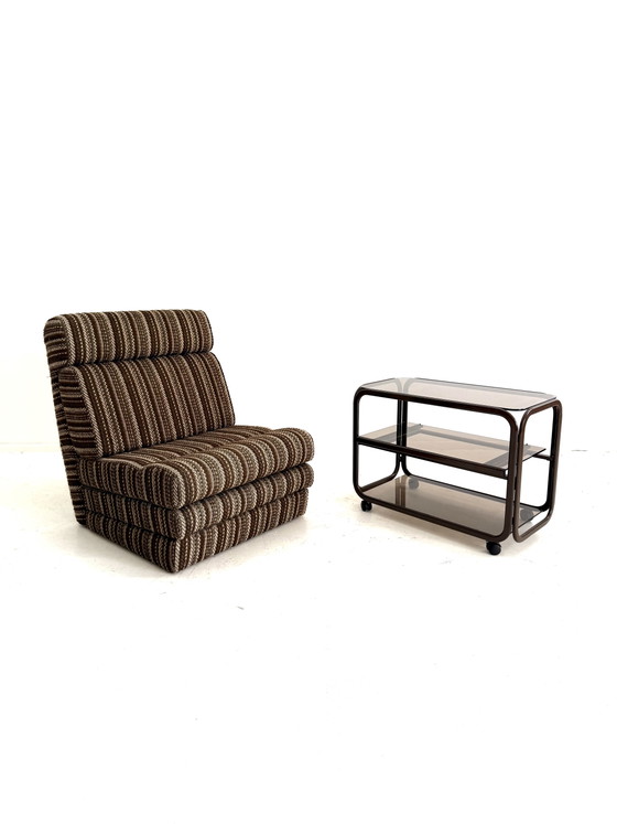 Fauteuil-lit réglable vintage, années 1980 – Wood, Textile (photo 13 of 13)